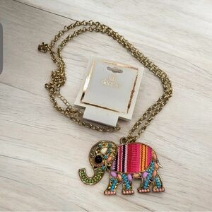 Decree Multicolor Beaded Elephant Pendant Necklace - Gold Chain